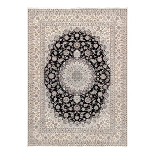 Persian Nain Silk & Wool Navy Area Rug- 9'10" X 13'10" For Sale