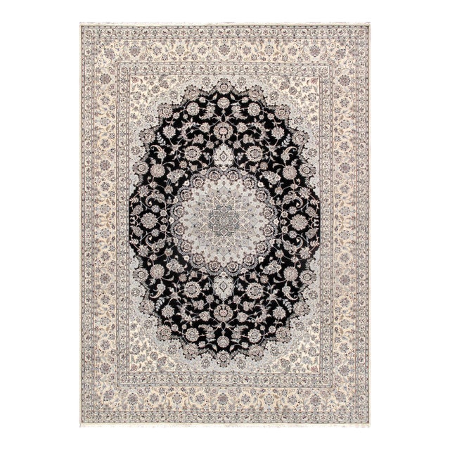 Persian Nain Silk & Wool Navy Area Rug- 9'10" X 13'10" For Sale