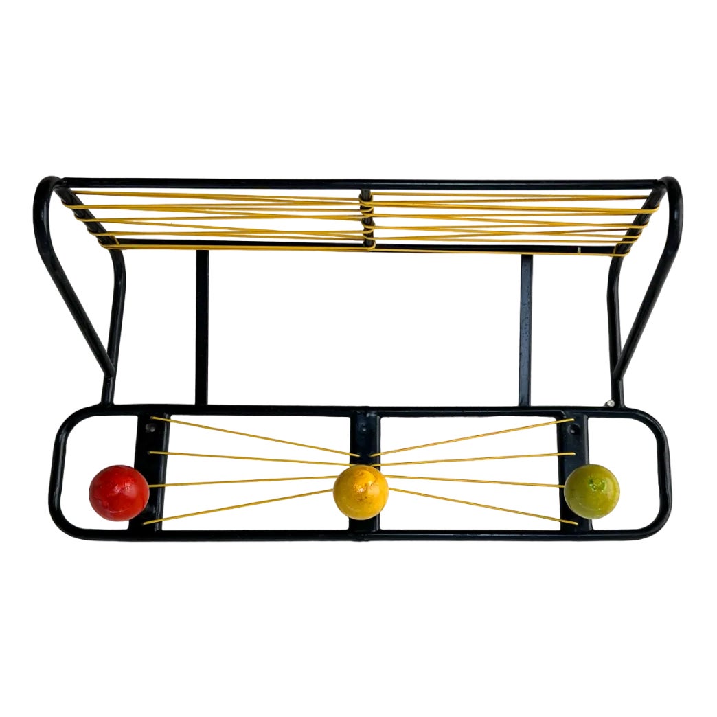Wall Mounted Coat Rack Scoubidou and Wooden Balls, 1950s | Chairish
