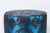 Vintage Moroccan round pouf upholstered in striking blue and brown cut velvet, combining Moorish decorative influence with...