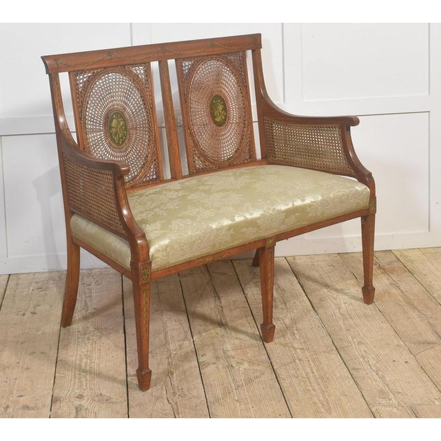 Hollywood Regency Painted Satinwood and Caned Settee, 1890s For Sale - Image 3 of 10