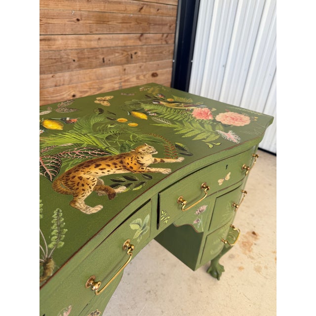 Antique Solid Wood Vanity or Console – Custom Hand-Painted Boho Tropical Décor For Sale - Image 4 of 12