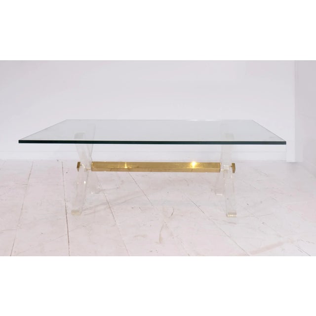 French Gilt Brass, Acrylic Glass & Glass Coffee Table, 1980s For Sale - Image 9 of 9