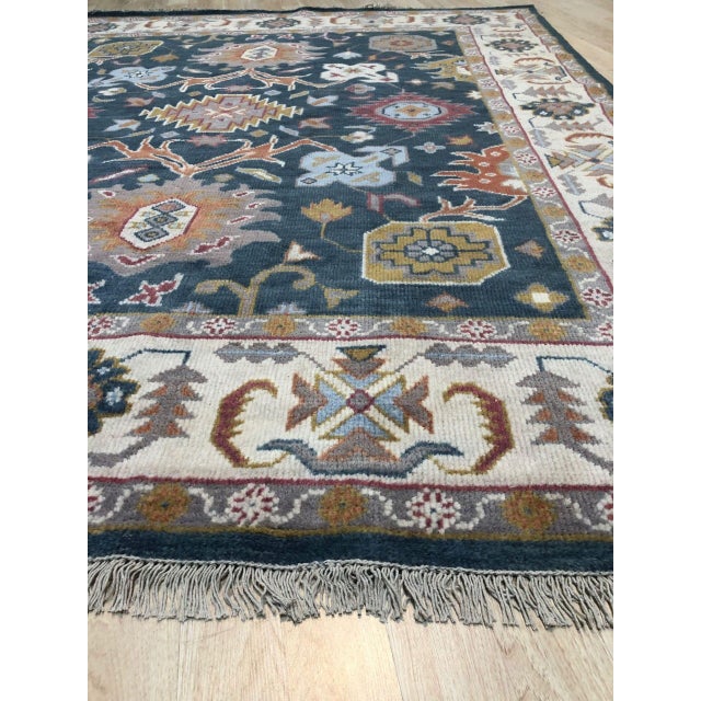 Contemporary 10x14 Sarrah Oushak Charcoal Traditional Geometric Hand Knotted Wool Carpet Rug For Sale - Image 3 of 6