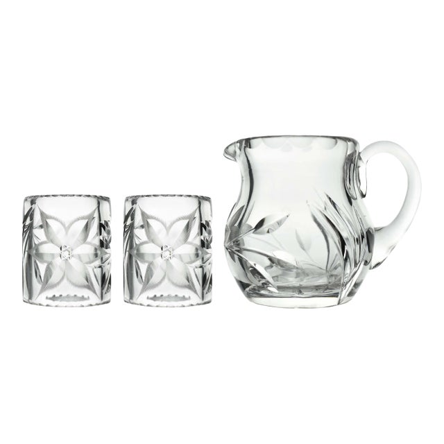Mid 20th Century Cut Glass Napkin Rings and a Creamer Set- 3 Pieces For Sale