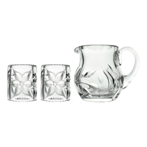 Mid 20th Century Cut Glass Napkin Rings and a Creamer Set- 3 Pieces