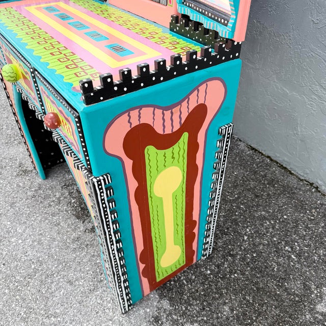 Black Vintage Memohis Style Hand Painted Vanity Desk With Chair and Mirror by Pia Cyrulnik For Sale - Image 8 of 12