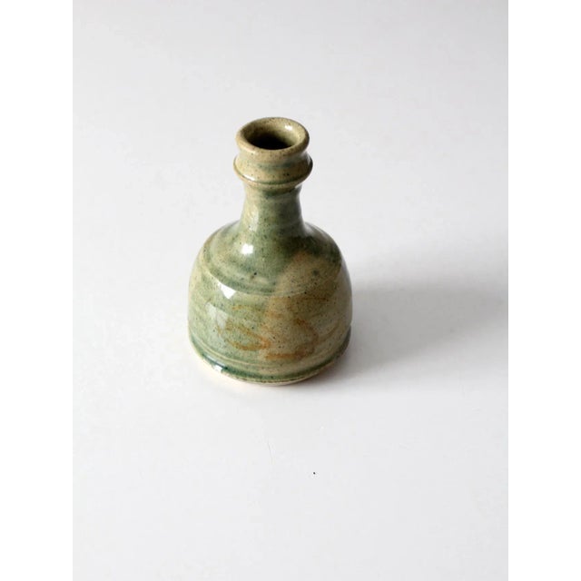 Green Vintage Studio Pottery Bottleneck Vase For Sale - Image 8 of 9