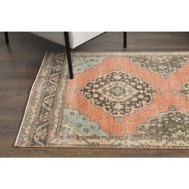 1970s 1970s Vintage Turkish Oushak Handmade Wool Cotton Orange Runner Rug For Sale - Image 5 of 11