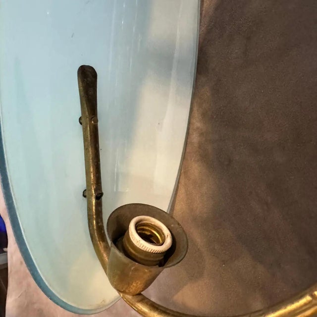 Two 1950s Mid-Century Modern Brass and Opaline Glass Italian Wall Sconces For Sale - Image 10 of 11