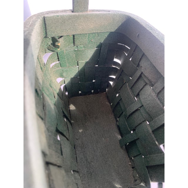 Vintage Early Twentieth Century Decorative Green Velveteen Flocked Woven Wood ‘Easter’ Basket For Sale - Image 9 of 12