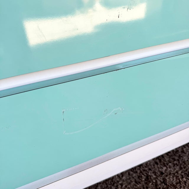 1980s Postmodern White and Turquoise Lacquer Laminate Waterfall Dresser For Sale - Image 9 of 13