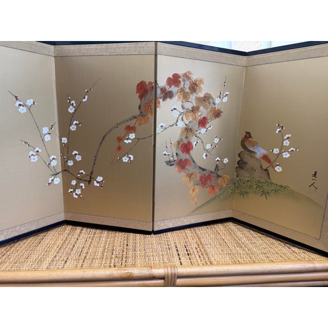Chinese Vintage Chinese Handpainted and Signed Silk Screen, 4 Panels For Sale - Image 3 of 12