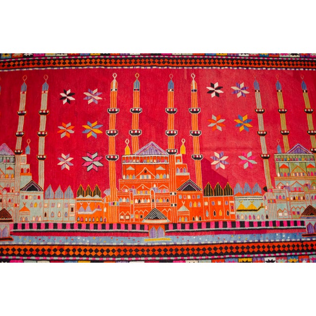 Masterpiece 1963 Dated Turkish Kilim, Extra Large Pictorial Wall Tapestry, Vintage Wall Decor With Mosque Design, Rare Architectural Art For Sale - Image 4 of 15