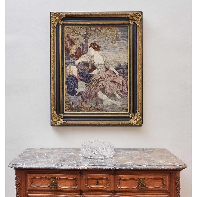 Hand-Woven Tapestry with Romantic Scene in Gilded Frame For Sale - Image 9 of 10