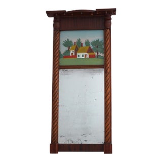 Antique 19th Century Reverse Painted Mahogany Wall Mirror For Sale