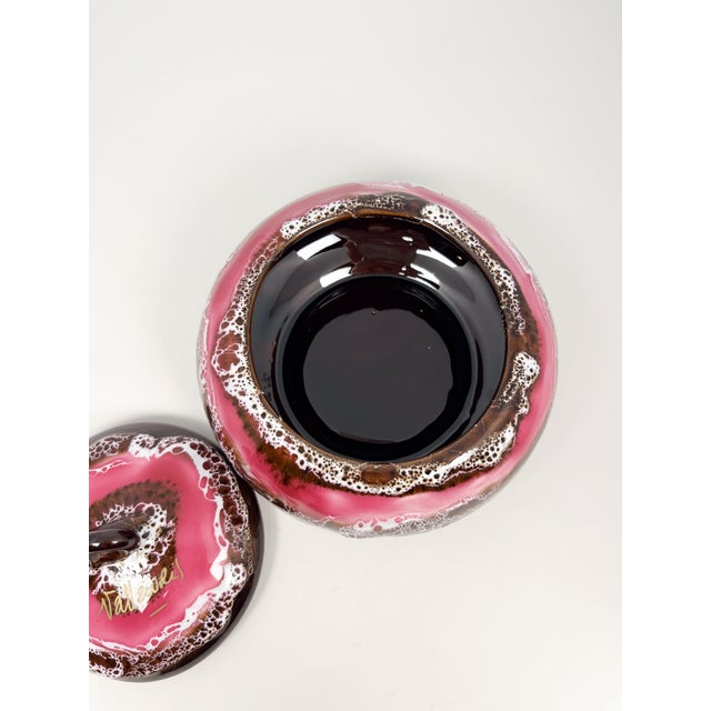 Brown Mid 20th Century Vallauris Ceramic Pottery Dish With Lid With Fat Lava Glaze Technique For Sale - Image 8 of 12