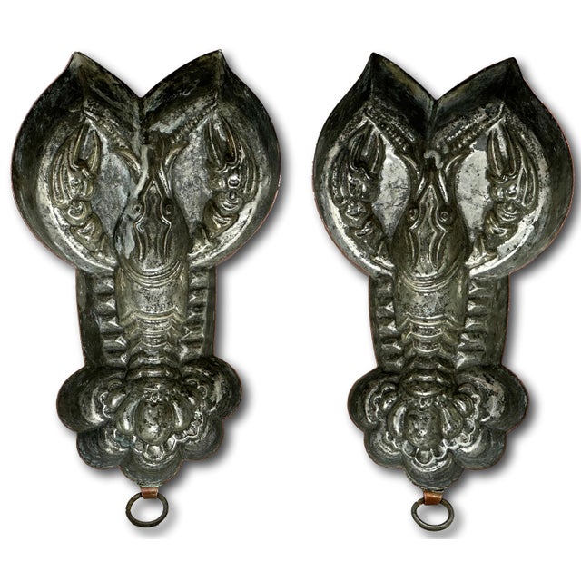 Rare Original Matching Pair of Early 1900s Antique Germany Hand Wrought Solid Copper Lobster Kitchen Molds For Sale - Image 12 of 18