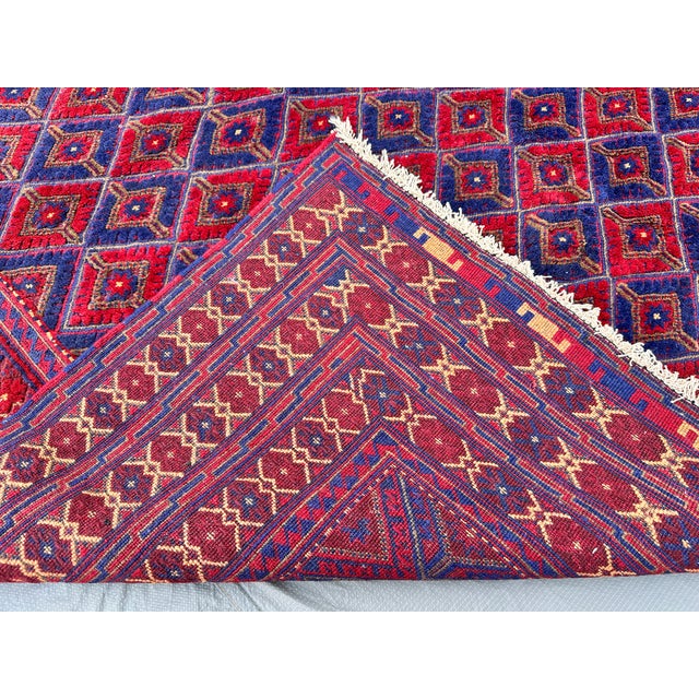 Mushwani Red and Blue Andkhoy Hand-Knotted Wool Rug - 6'4" X 9'11" For Sale - Image 9 of 11