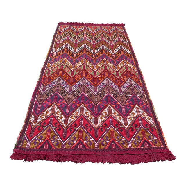 Mid 20th Century Mid 20th Century Maroon Red Herringbone Design Turkish Kilim Rug Tribal Area Rug For Sale