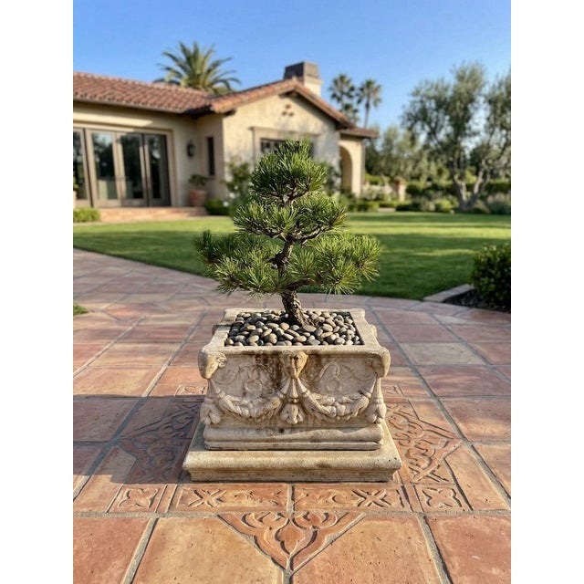 1990s Vintage Neoclassical Cast Stone Planter With Ram's Head and Lion Masks For Sale - Image 5 of 12