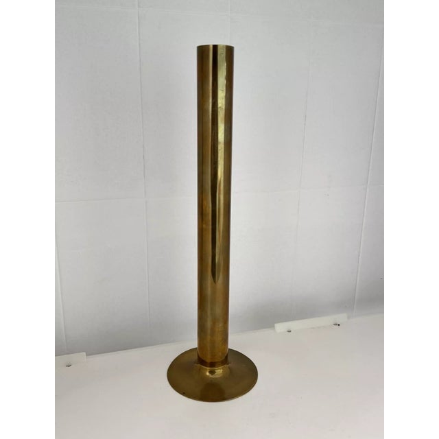 Italian-made cylinder-shaped vase Made of brass and handcrafted 70s era Measurements: height 32 cm and base diameter of...
