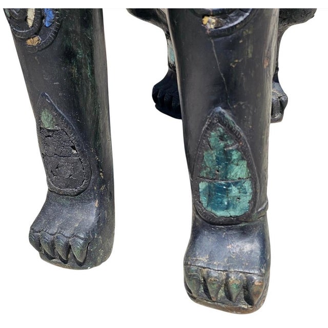 Dark Green 1950s Large Jeweled Burmese Bronze Chinthe Guardian Lion Foo Dogs, 2 Pieces For Sale - Image 8 of 17