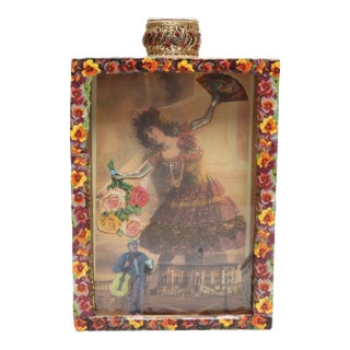 Vintage Folk Art Decoupage Found Object Shadow Box With Belle Epoch Performer For Sale