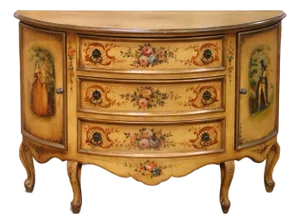 Mid-Century Italian Painted Demi-Lune Commode With Floral and Figural Panel