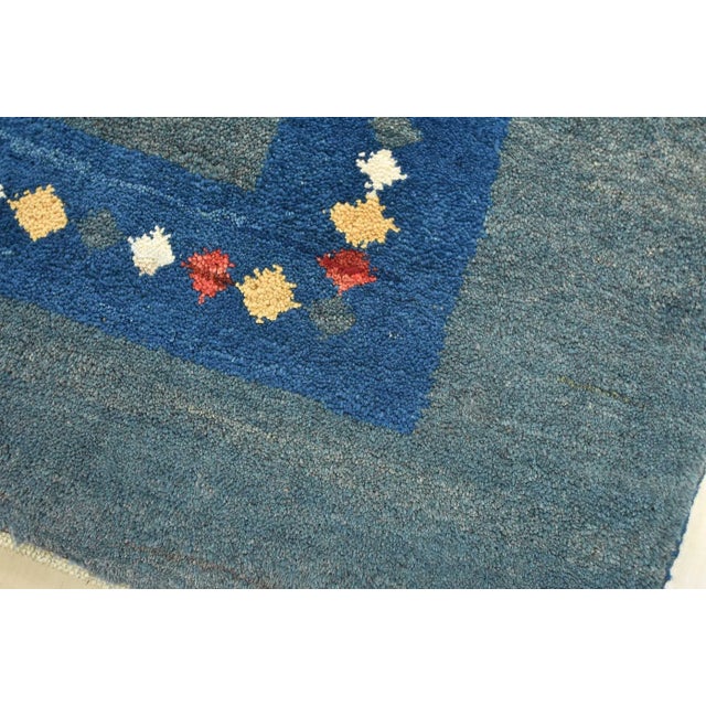 Vintage Gabbeh Blue Wool Tribal Hand-Knotted Area Rug - 7’8” X 11’6” For Sale - Image 4 of 13
