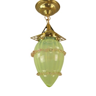 Art Nouveau Viennese Pendant Lamp with Uranium Vaseline Glass Shade, Austria, 1920s For Sale
