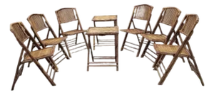 MCM British Colonial Style Bamboo Folding Chairs With 2 Side Tables