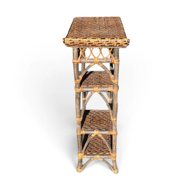 Wood Vintage Rattan Wrapped Etagere With Staggered Shelving For Sale - Image 7 of 8