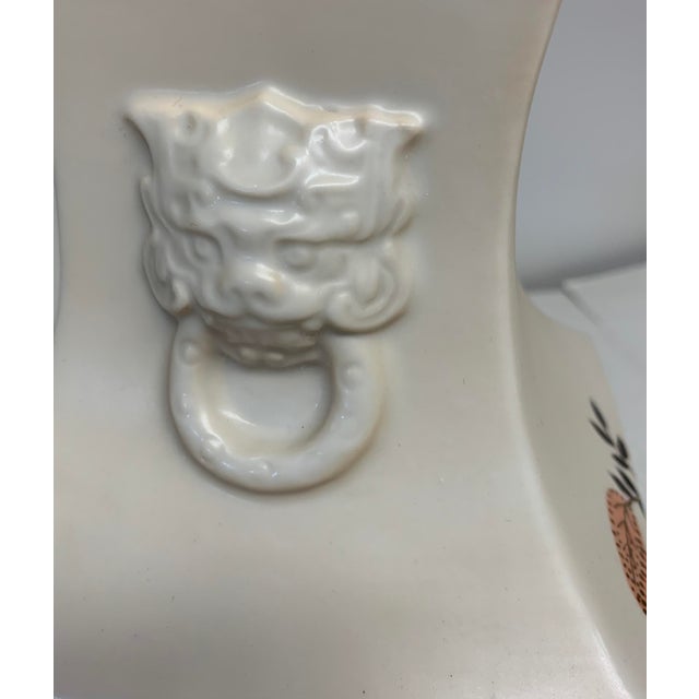 1980s Chinoiserie Lotus Flower Lamp With Foo Dog Handles For Sale - Image 4 of 6