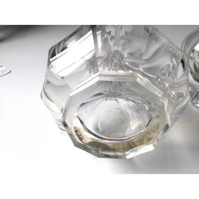 Antique Pair of Circa 1900 Panel Cut and Engraved Decanters For Sale - Image 4 of 10