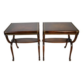 1930s Weiman English Regency Mahogany & Leather Top Pair Side Tables End Tables For Sale