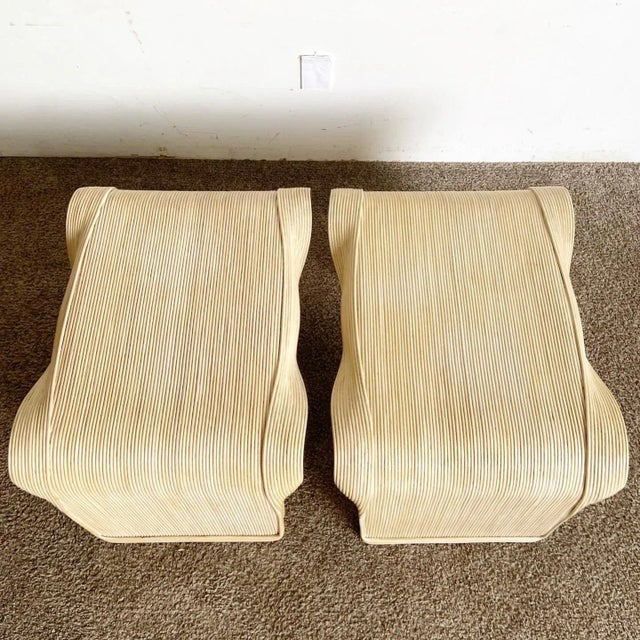 1990s Boho Chic Wavy Ribbon Pencil Reed Side Tables - a Pair For Sale - Image 5 of 11