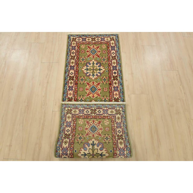 Kazak Runner 2′ X 6’2” Green Wool Tribal Hand-Knotted Oriental Rug For Sale - Image 10 of 11