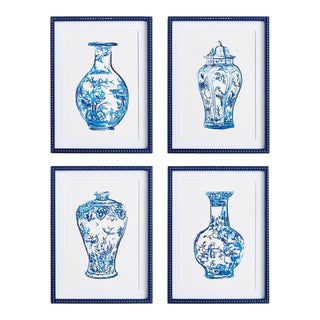 Ornamental Urns In Blue, Set Of 4 For Sale
