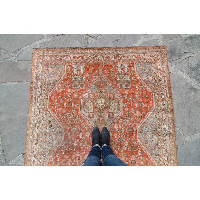 1900s Antique Caucasian Kashkai Wool Pile Square Hand-Knotted Rug - 5′4″ × 6′10 For Sale - Image 4 of 10