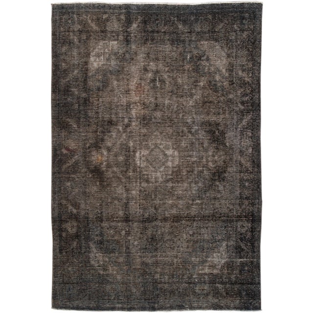 Textile 1960s Vintage Persian Overdyed Handmade Gray Medallion Wool Rug For Sale - Image 7 of 7