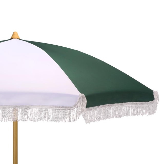 Modern Gallo 6.5 Ft Beach Fringed Umbrella, Green Cabana Stripe For Sale - Image 3 of 8