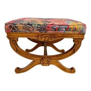 Shell Motif Carved Ottoman Bench by Century For Sale