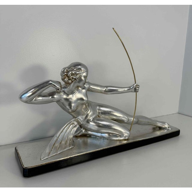 1930s Salvatore Melani, Art Deco Diana the Huntress Sculpture, Silver Leaf Sculpture, 1930s For Sale - Image 5 of 13