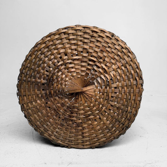 Antique Japanese Bamboo Basket with Red Lacquered Rim, 1930s For Sale - Image 10 of 11