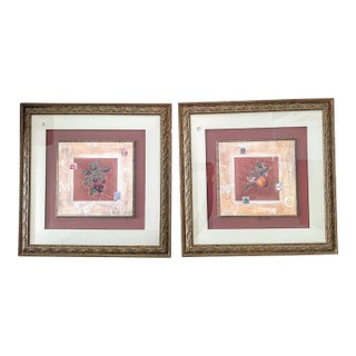 Vintage Orange and Cherry Blossom Pair of Framed Prints For Sale