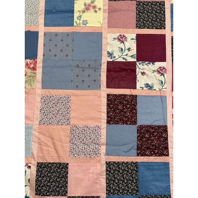 Vintage Multi-Color Pink Queen Quilt Top For Sale - Image 4 of 11