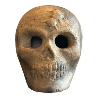 Mexican Terracotta Memento Mori Skull For Sale