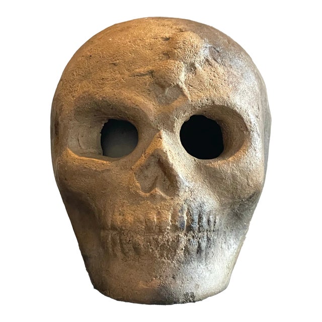 Mexican Terracotta Memento Mori Skull For Sale