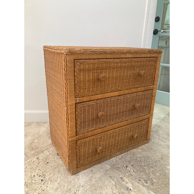 Boho Chic Rattan Wicker 3 Drawer Chest Dresser For Sale - Image 4 of 13